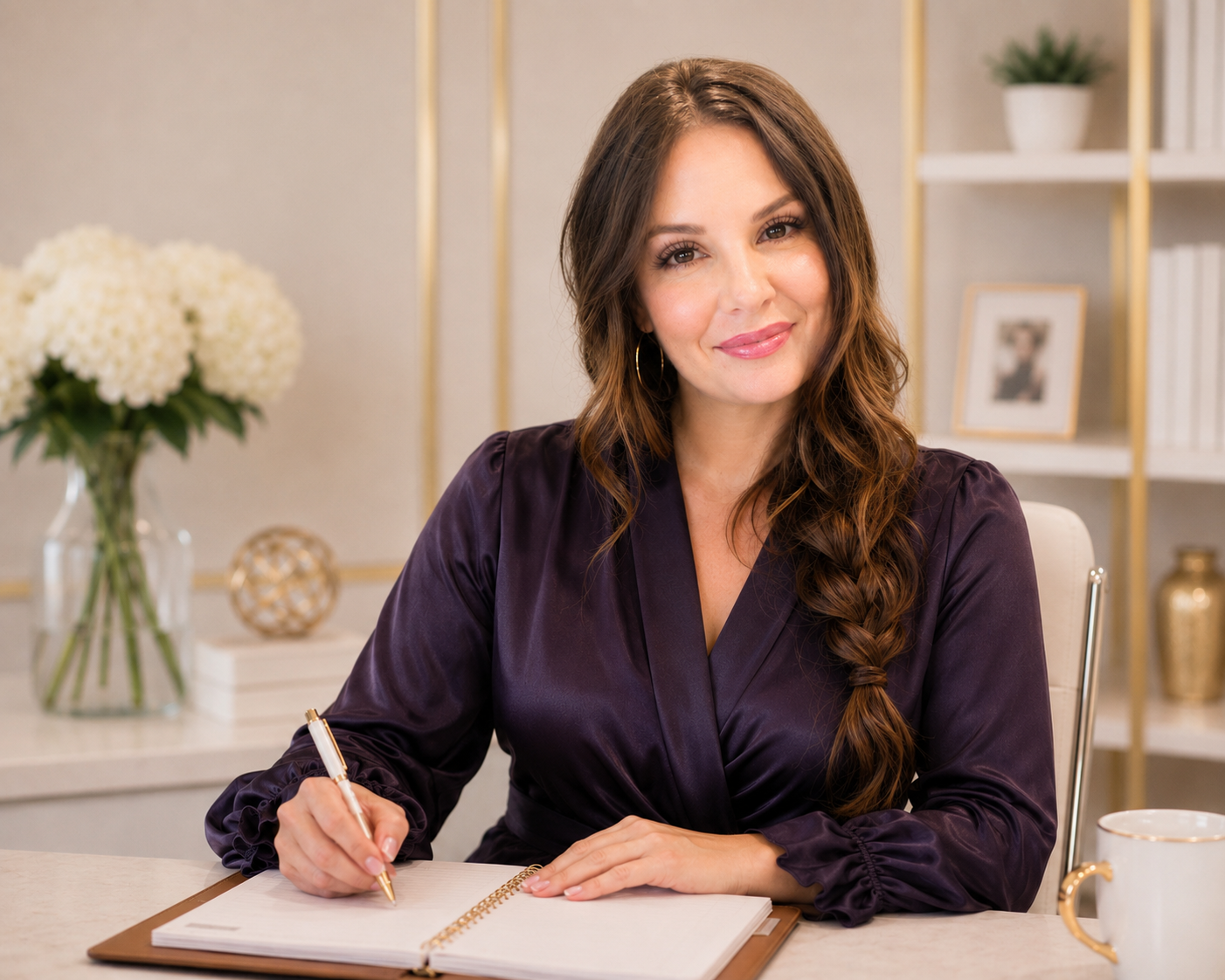 Carrie Simmons writing in a journal at her desk